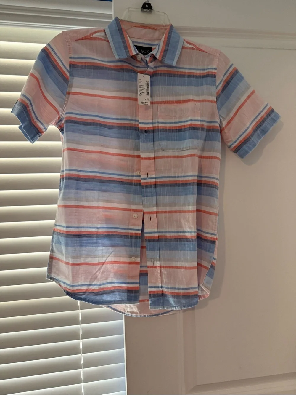 New with tags Short-Sleeve Striped Button-Down Blue & Coral - Childrens Place